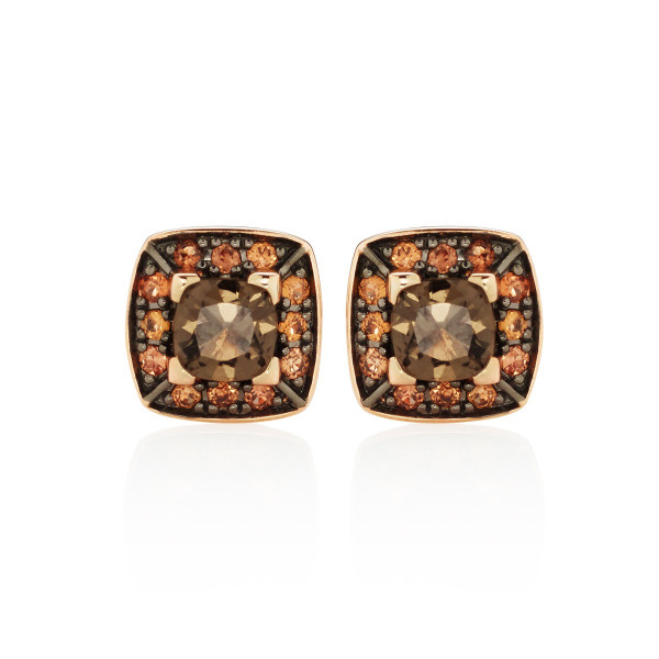 Smoky Quartz and Orange Sapphire Stud Earrings in 18K Rose Gold