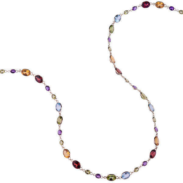 Multi Coloured Natural Gemstone Necklace in 9K Yellow Gold