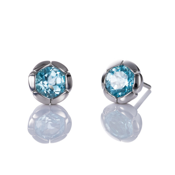 Large Round Blue Topaz Stud Earrings in Sterling Silver