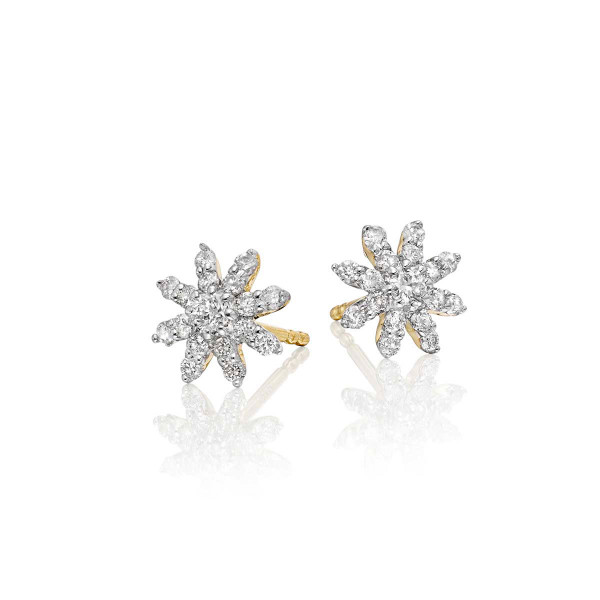 Lotus Diamond Cluster Earrings 0.30ct Studs 9K Yellow Gold
