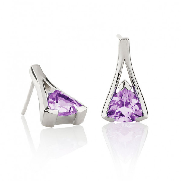 Trillion Cut Amethyst Stud Earrings in Sterling Silver