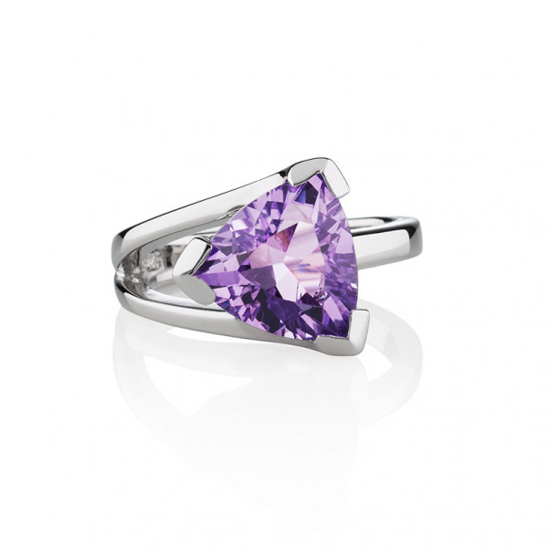 Sterling Silver Ring with a Trillion Cut Amethyst Gemstone 