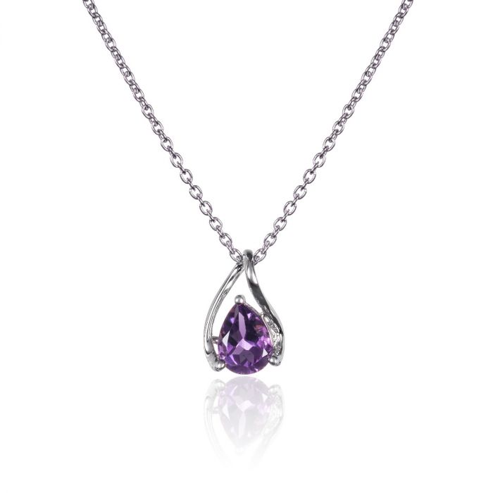 Teardrop Amethyst Pendant Necklace in Sterling Silver