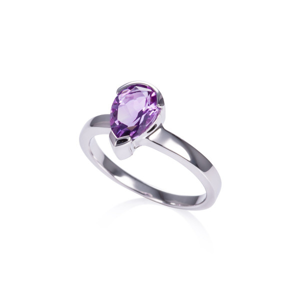 Pear Shaped Amethyst Ring in Sterling Silver