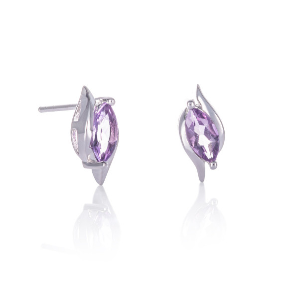 Marquise Shaped Amethyst Stud Earrings in Sterling Silver