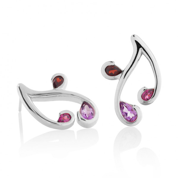 Rhodolite, Amethyst and Garnet Earrings in Sterling Silver