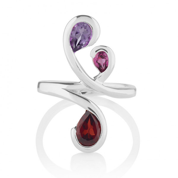 Amethyst, Rhodolite and Garnet Ring in Sterling Silver 