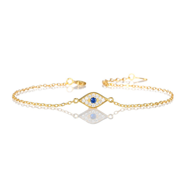 Yellow Gold Plated Sterling Silver EVIL EYE Bracelet with Cubic Zirconia