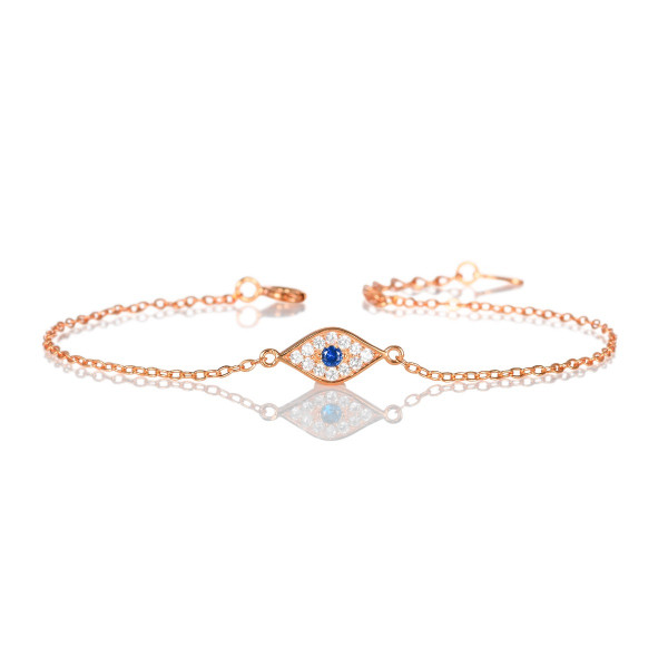 Rose Gold Plated Sterling Silver EVIL EYE Bracelet with Cubic Zirconia