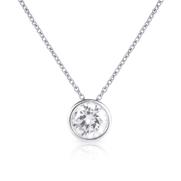 Solitaire Cubic Zirconia Pendant Necklace 925 Sterling Silver