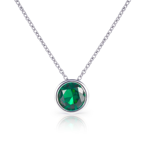 Solitaire Green Pendant Necklace 925 Sterling Silver