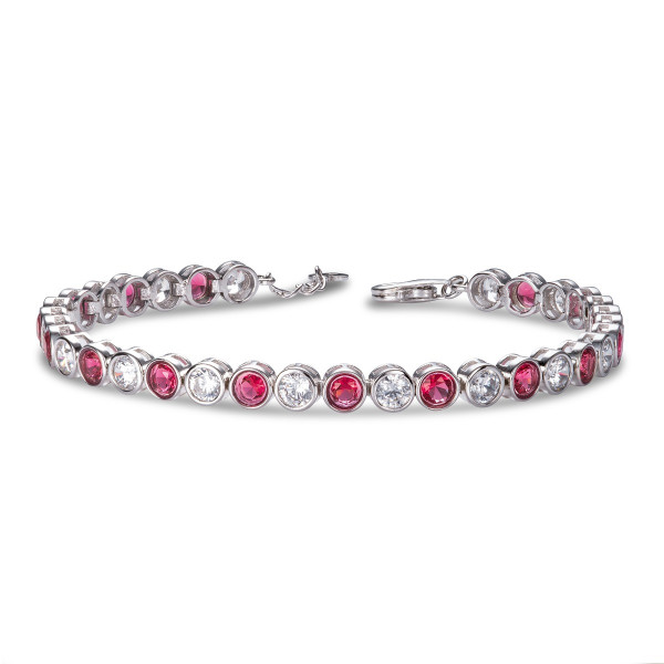 Bezel Set Sterling Silver Tennis Bracelet 4mm Red & White Cubic Zirconia
