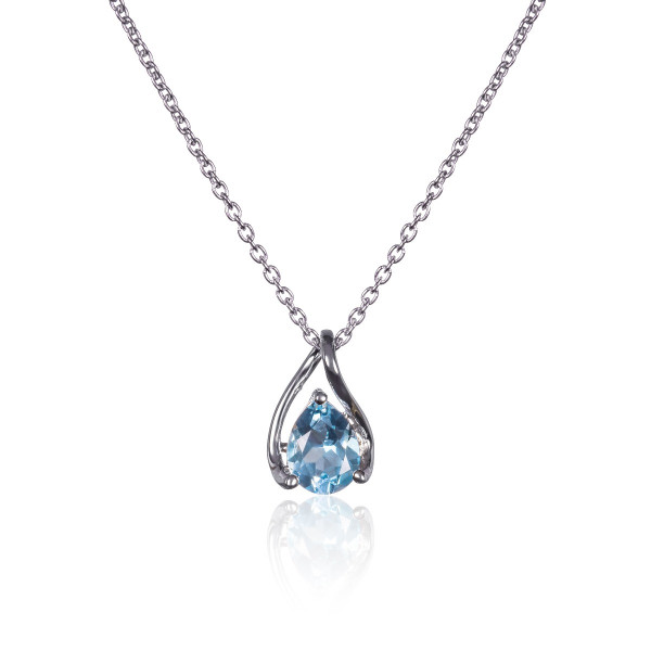 Teardrop Blue Topaz Pendant Necklace in Sterling Silver