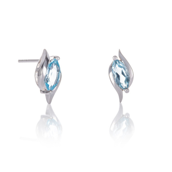 Marquise Shaped Blue Topaz Stud Earrings in Sterling Silver