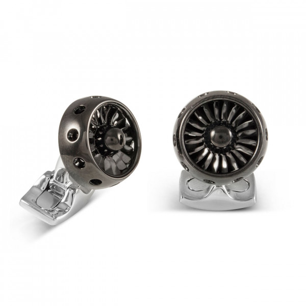 Deakin & Francis Aircraft Jet Turbine Cufflinks Black Rhodium Plated
