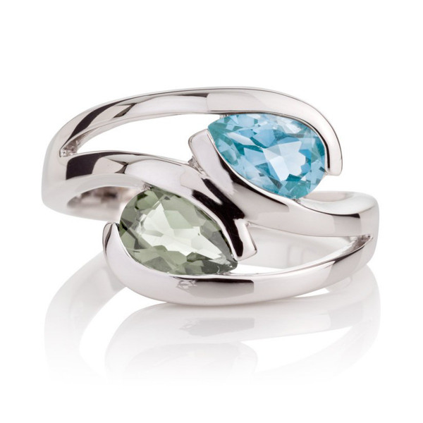 Blue Topaz and Green Amethyst Ring in Sterling Silver