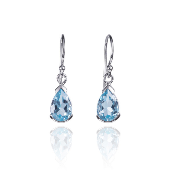 Pear Shaped Blue Topaz Drop Earrings in Sterling Silver
