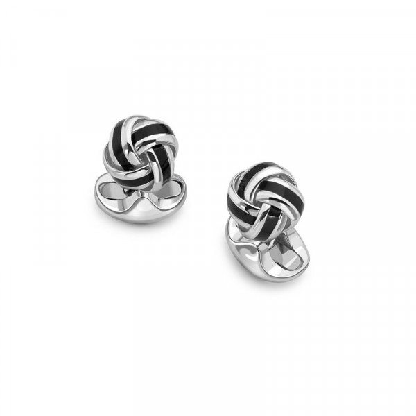 Deakin & Francis Sterling Silver Knot Cufflinks With Black Enamel