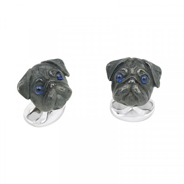 Deakin & Francis Pug Cufflinks In Sterling Silver with Sapphire Eyes