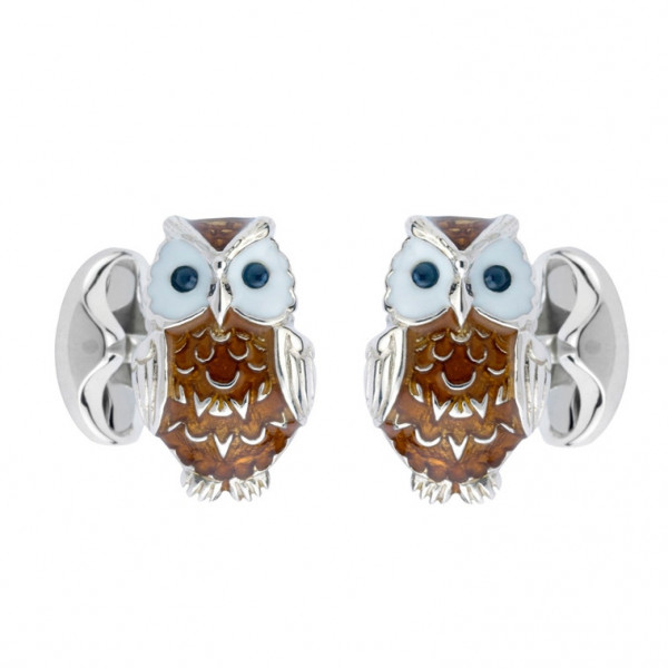 Deakin & Francis Sterling Silver Owl Cufflinks with Sapphire Eyes