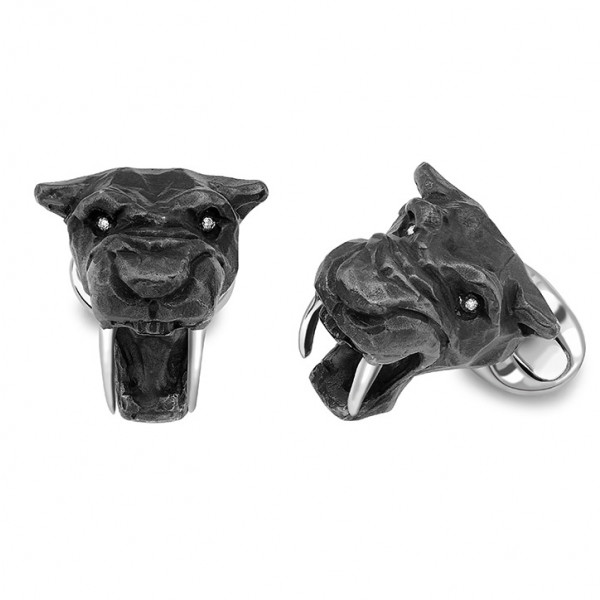Deakin & Francis Sterling Silver Black Saber-Tooth Tiger Cufflinks