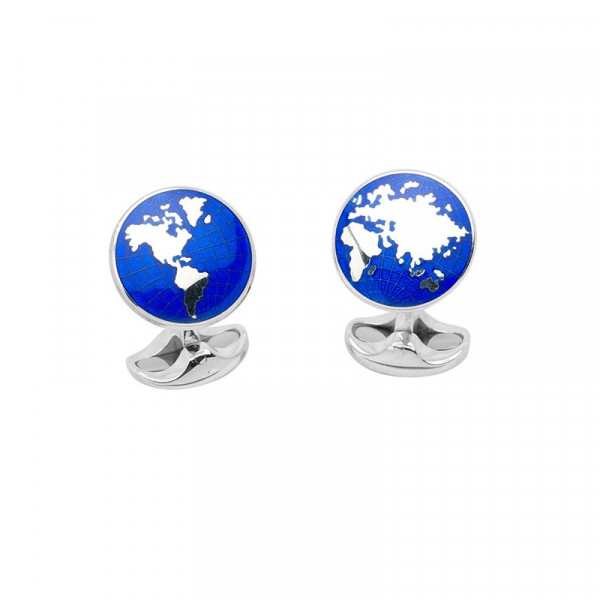 Deakin & Francis Sterling Silver World Cufflinks With Blue Enamel