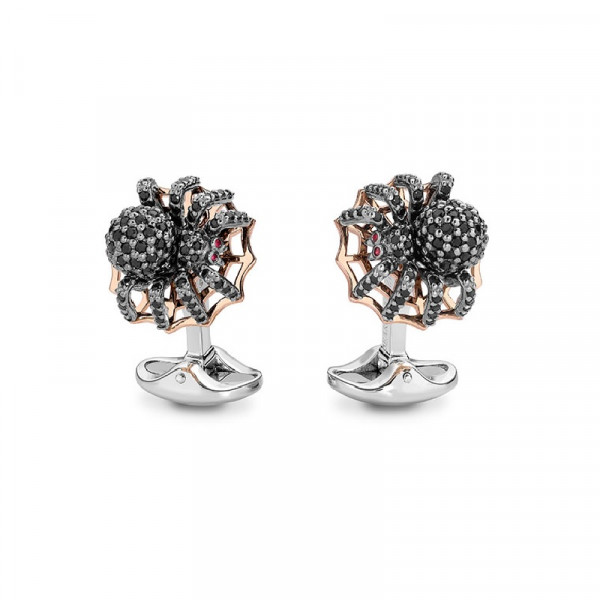Deakin & Francis Spider Cufflinks Sterling Silver & Black Spinel