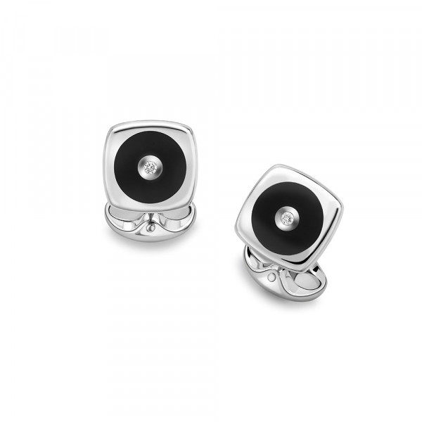 Deakin & Francis Sterling Silver Cufflinks With Onyx and Diamonds