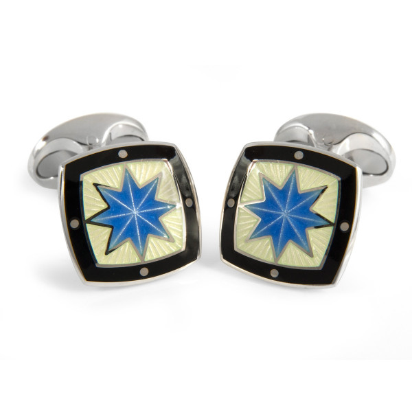 Deakin & Francis Sterling Silver Fancy Blue Star Enamel Cufflinks