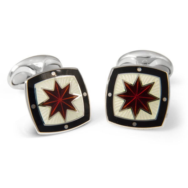 Deakin & Francis Sterling Silver Fancy Red Star Enamel Cufflinks