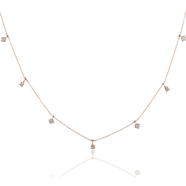 Diamond Charm Necklace with Round and Pear Shaped Diamond Charms 0.18ct Diamond Necklace In 18K Rose Gold