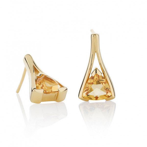 Trillion Cut Citrine Stud Earrings in Gold Plated Sterling Silver