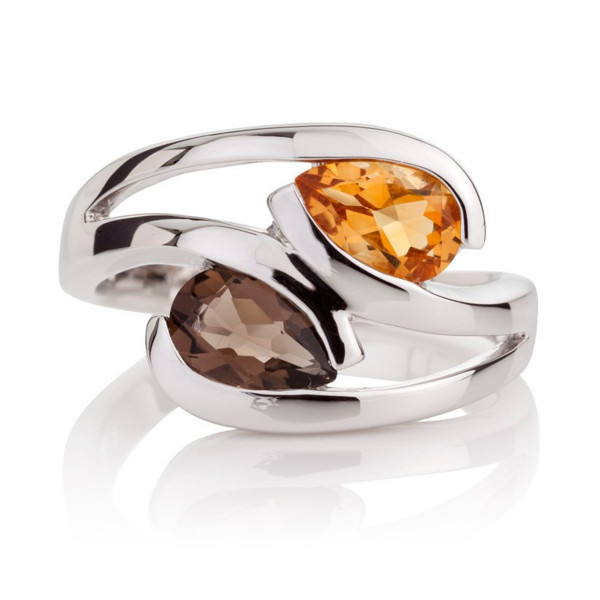 Smoky Quartz and Citrine Ring in Sterling Silver