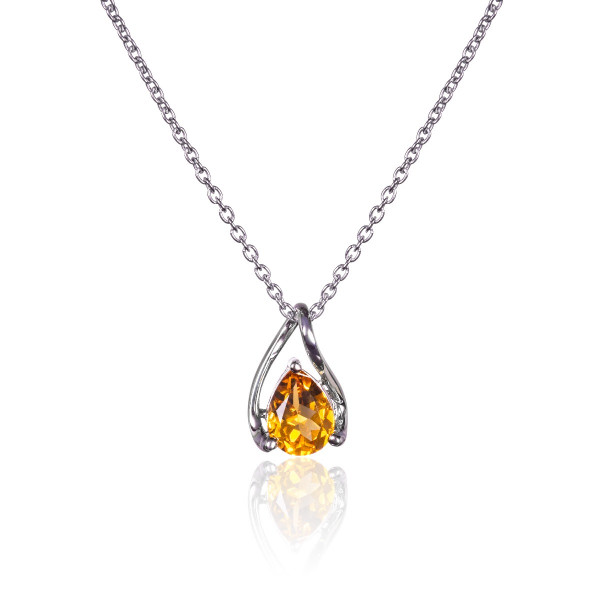 Teardrop Citrine Pendant Necklace in Sterling Silver
