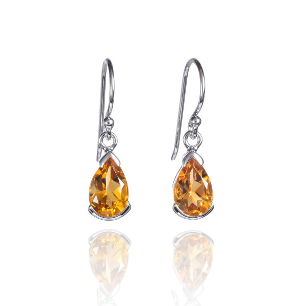 Pear Shaped Citrine Drop Earrings in Sterling Silver