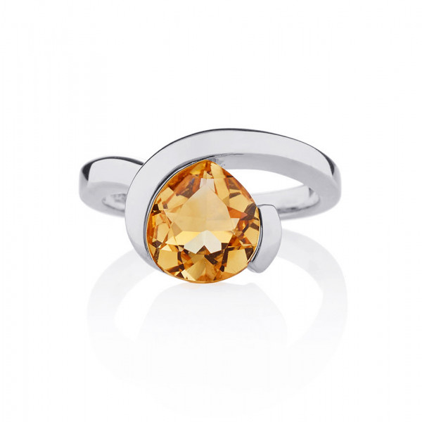 Sterling Silver Ring with a Pear-Shaped Citrine Gemstone