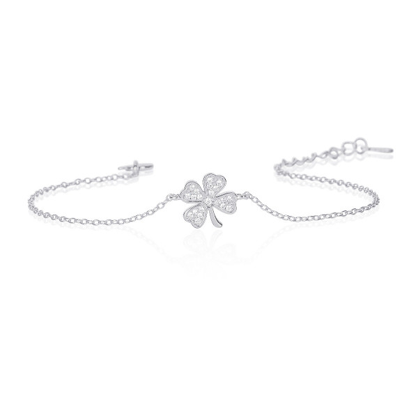 Sterling Silver 4 Leaf Clover Bracelet with Cubic Zirconia