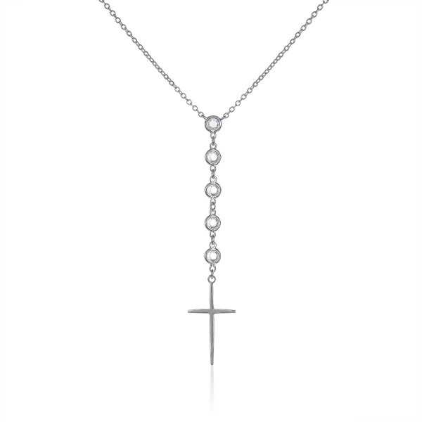 Dainty Lariat Cross Y Necklace In 925 Sterling Silver  