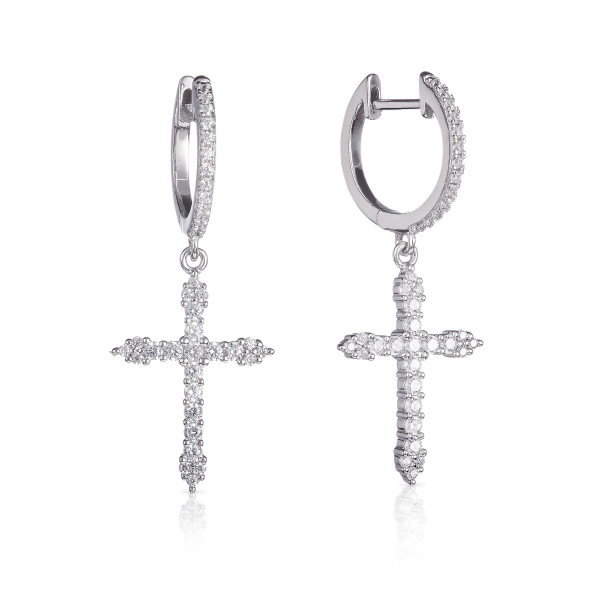 Cross Hoop Earrings in 925 Sterling Silver