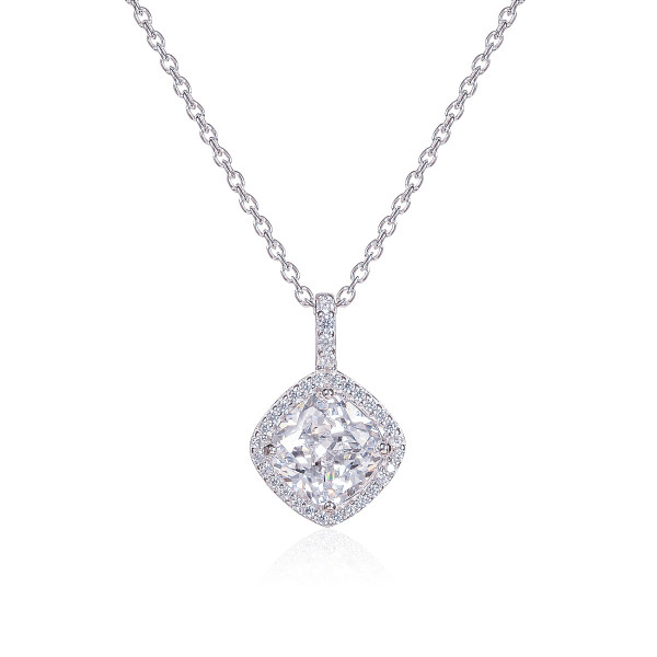 Sterling Silver Cushion Shaped Cubic Zirconia Pendant Necklace