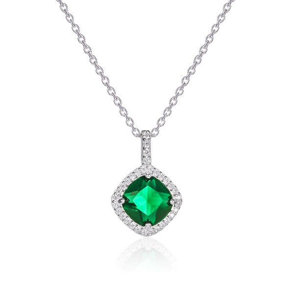Sterling Silver Cushion Shaped Green Pendant Necklace