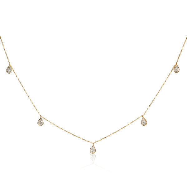 Diamond Charm Necklace with Pear Shaped Diamond Charms 0.40ct Diamond Necklace In 9K Yellow Gold