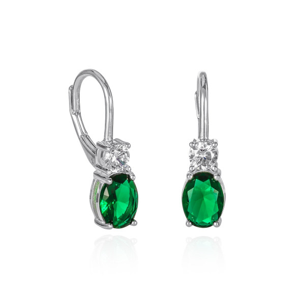 Sterling Silver Green Drop Earrings with Leverback clasps