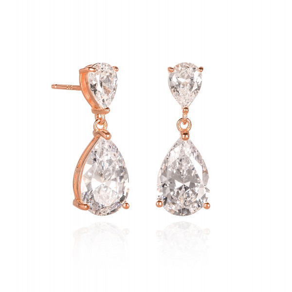 Rose Gold Plated Sterling Silver Cubic Zirconia Pear Shaped Drop Earrings