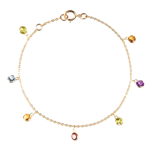 Multi Coloured Natural Gemstone Charm Bracelet in 9K Yellow Gold