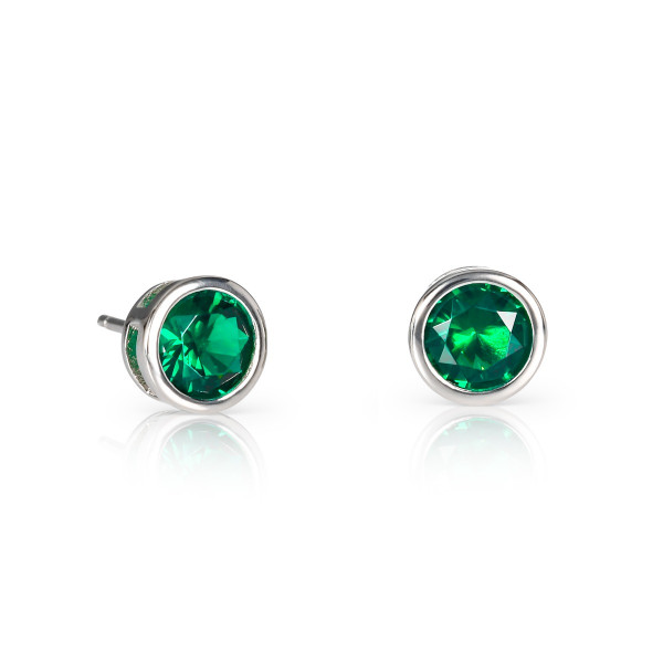 925 Sterling Silver Solitaire Green Stud Earrings
