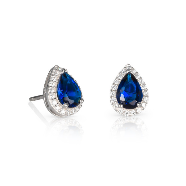 Sterling Silver Pear Shaped Blue Stud Earrings