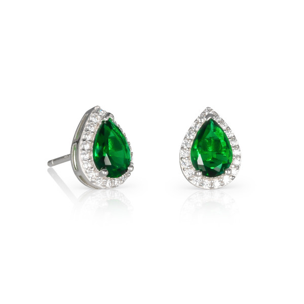 Sterling Silver Pear Shaped Green Stud Earrings