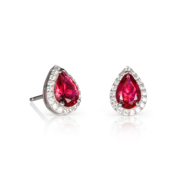 Sterling Silver Pear Shaped Red Stud Earrings