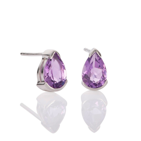 Pear Shaped Amethyst Stud Earrings in Sterling Silver